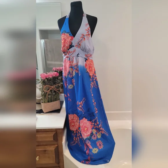 Fashion Bug Dresses | Fashion Bug Halter Neck Maxi. | Color: Blue/Pink | Size: 14 | Sheryl7872'S Closet